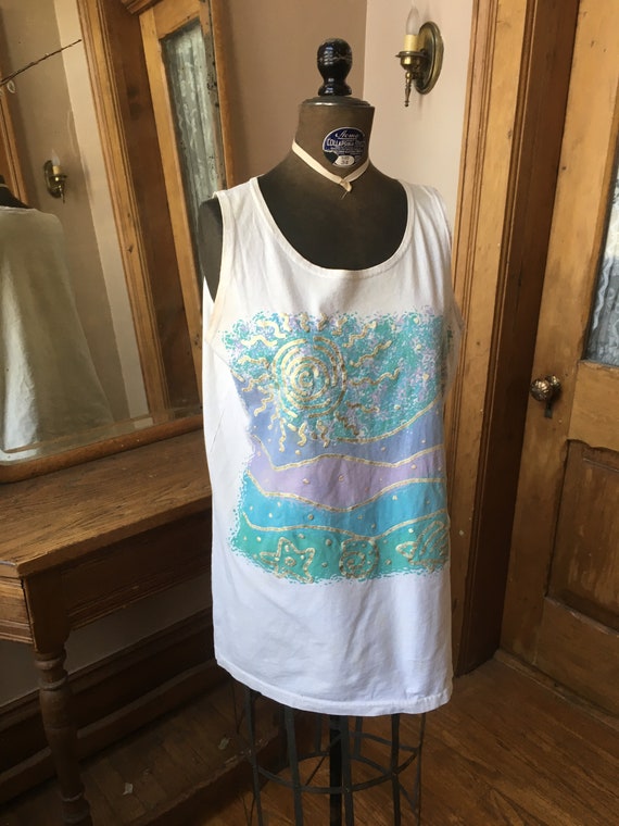 Vintage 1980's, 1990's White Cut Off Tank Top, Si… - image 2