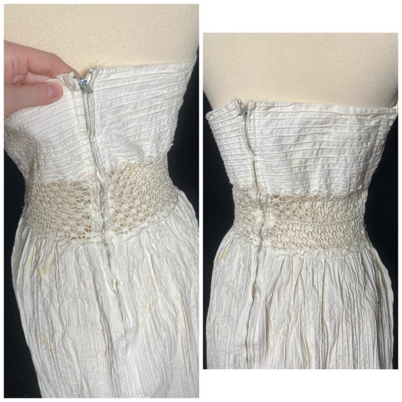 Vintage 1960’s white textured halter sun dress, s… - image 4