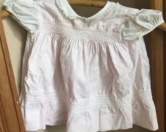 Vintage 1940's 1950's Pale Pink and White Baby Girl Top, Dress