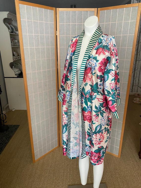 Vintage 1980’s floral and striped satin robe