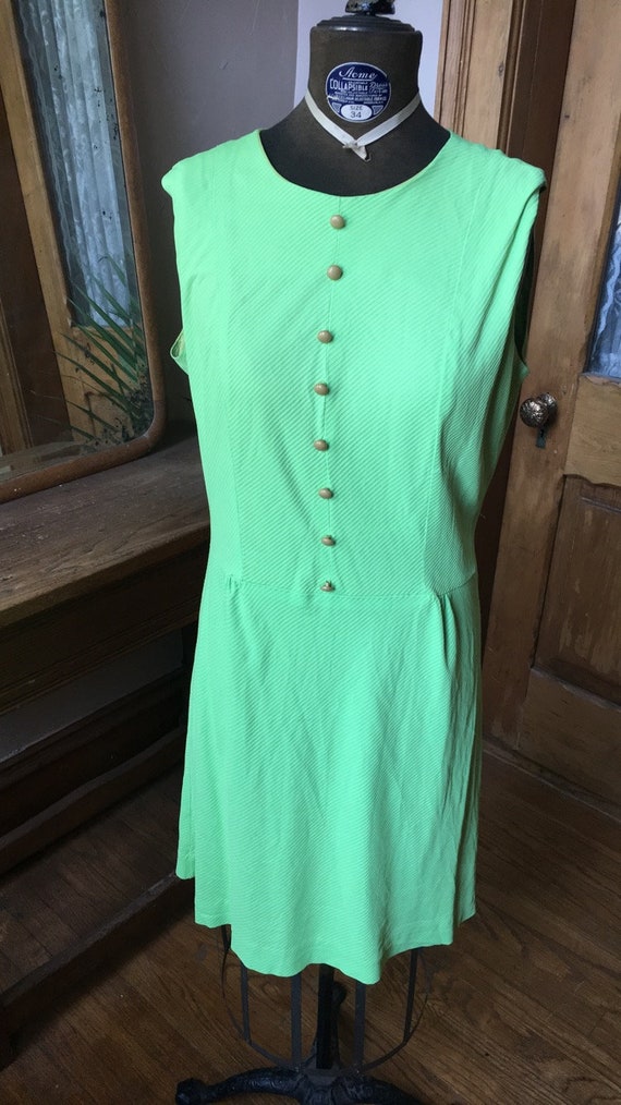 Vintage 1960's Lime Green Sleeveless Dress with b… - image 5