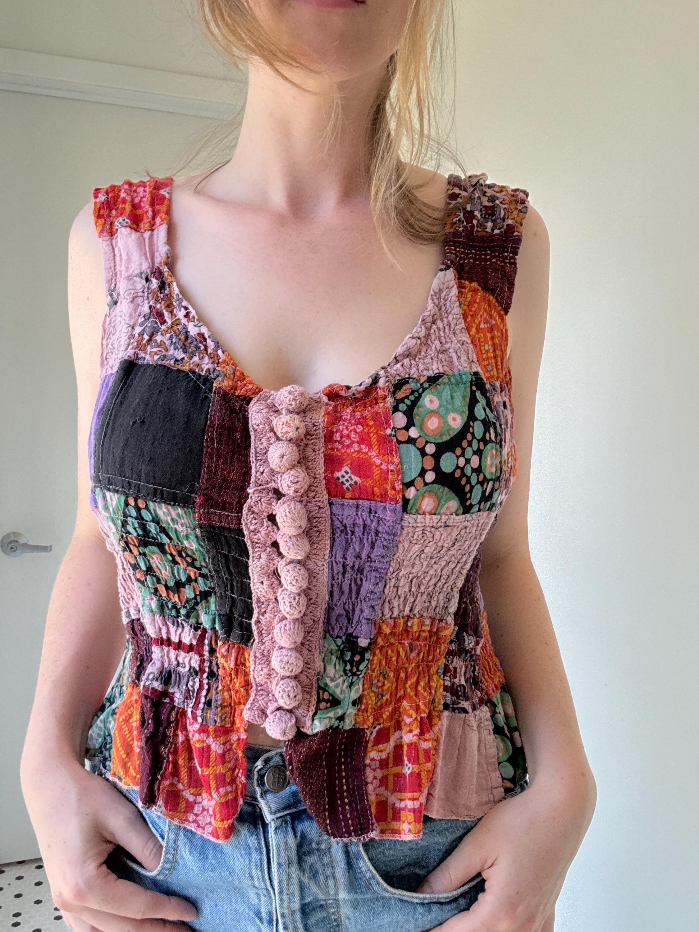 Vintage 1990's Colorful Orange and Purple Patchwork Tank Top