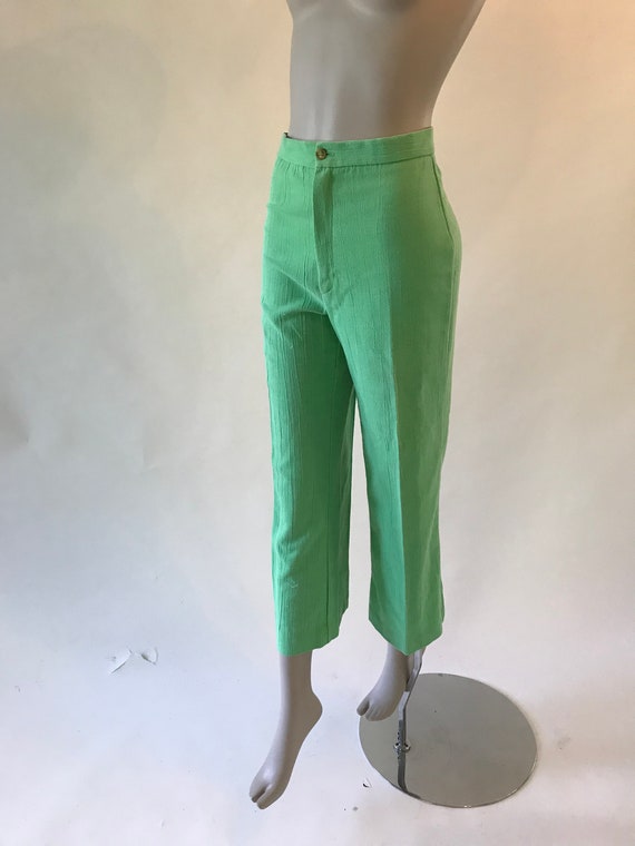 Vintage 1970s linen look green suit with pants an… - image 3