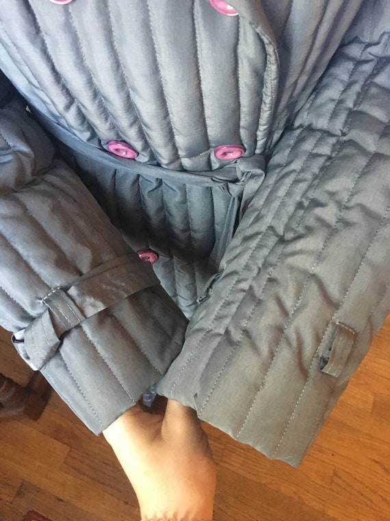 Vintage 1970's Light Blue Quilted Coat with Belt and … Gem