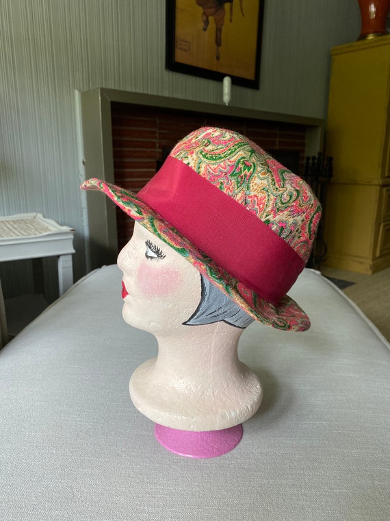 Vintage 1960's Pink Paisley Vera Whistler Hat