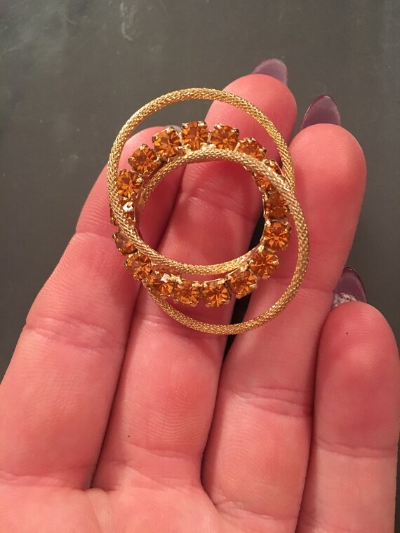 Vintage 1960's Gold and Orange Circle Rhinestone … - image 3