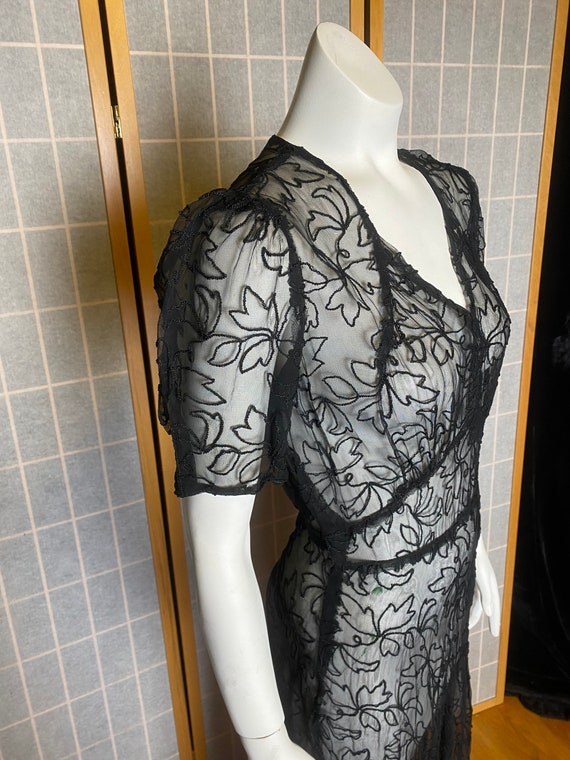 Vintage 1930’s sheer black mesh netting dress wit… - image 3