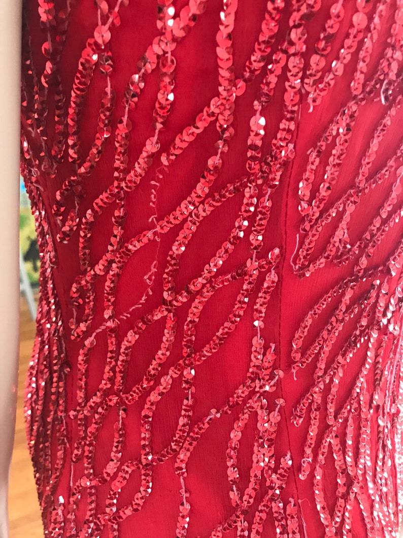 Vintage 1980s Full length red silk sequin dress image 8