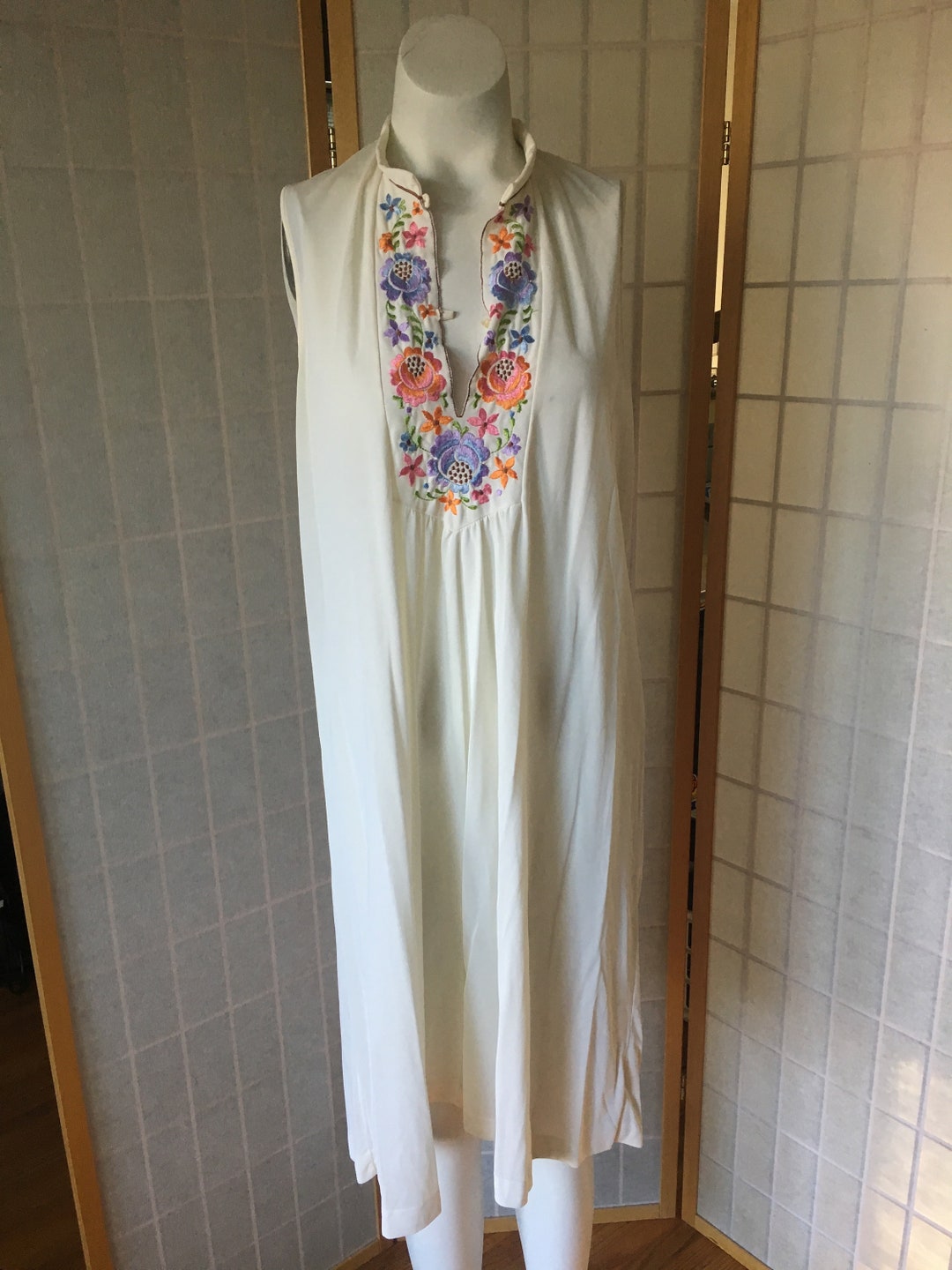 1970s Blue Pajama Set with White Lace Trim