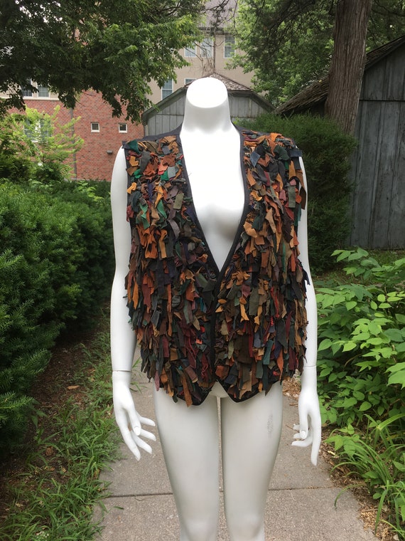 Vintage 1990's Multicolor Suede Shag Vest, size m… - image 1