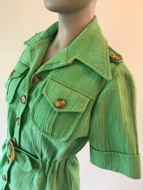 Vintage 1970s linen look green suit with pants an… - image 5