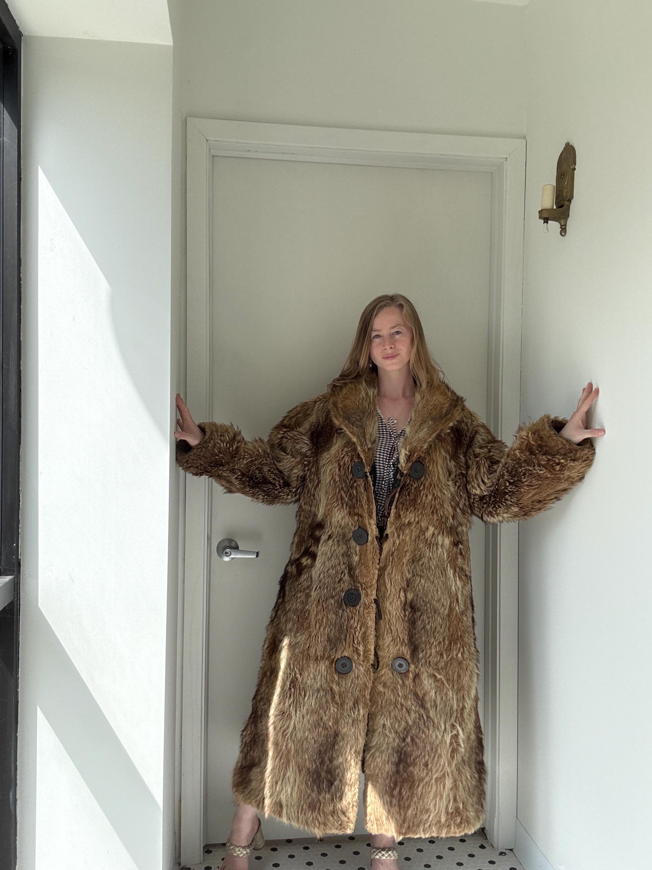 Antique 1910s 1920s Raccoon Fur Men's Coat, Straw and Ellsworth