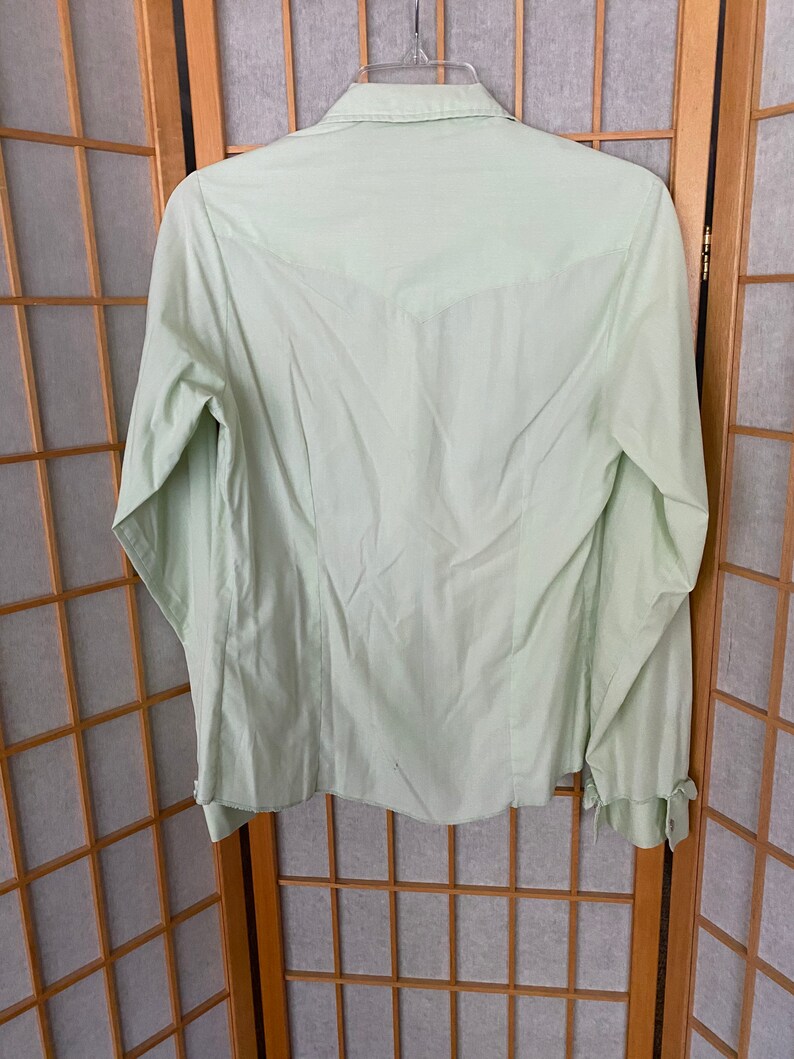 Vintage 1970s Mint Green Ruffle Tuxedo Pearl Snap Dress Shirt Etsy