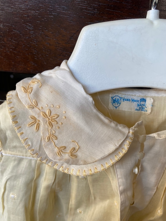 Antique Vintage Yellow and White Cotton Baby Girl… - image 2