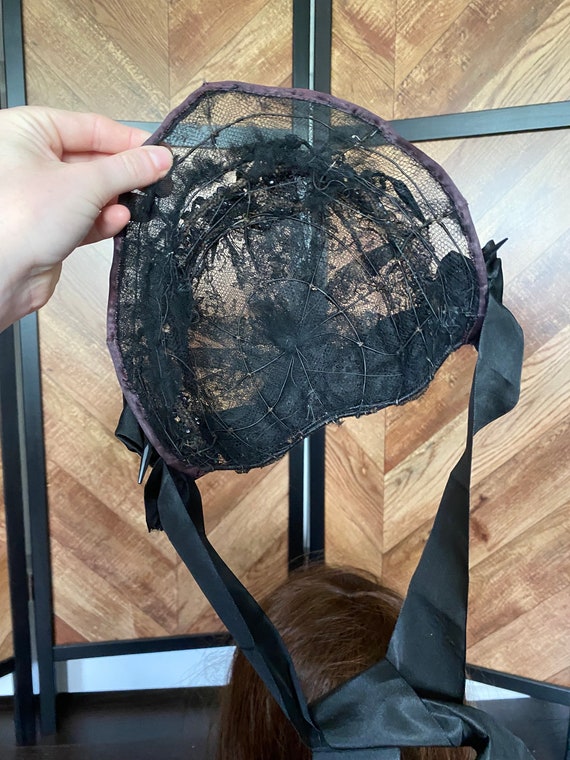 Antique 1910’s black lace structural hat, fascina… - image 7