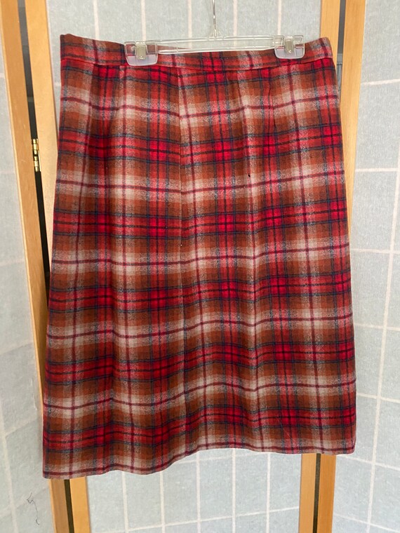 Vintage 1970’s red blue and brown plaid wool skirt - image 2