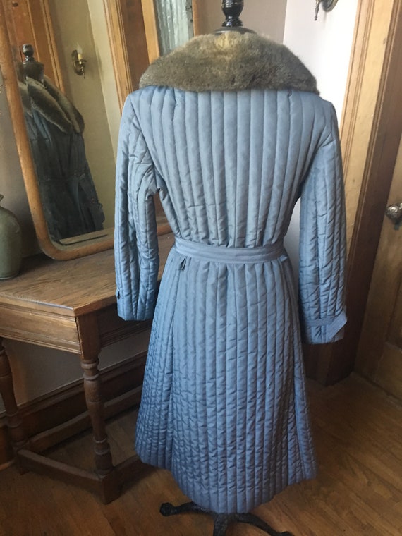 Vintage 1970's Light Blue Quilted Coat with Belt … - image 3