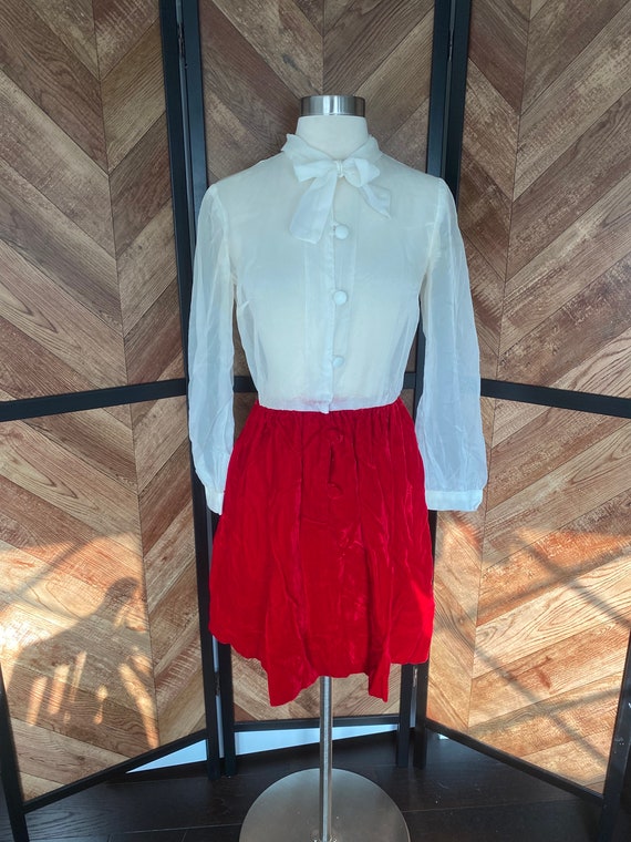 Vintage 1960’s red velvet and sheer white dress, s