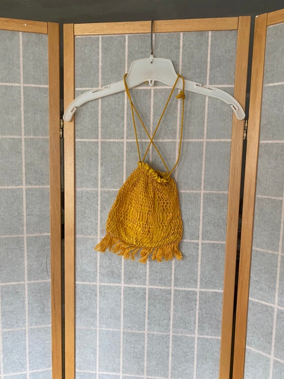 Vintage antique 1910s 1920s yellow drawstring pouc