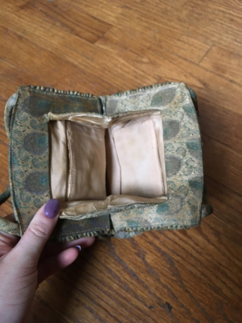 Vintage 1940/'s Gold and Blue Peacock Evening Bag