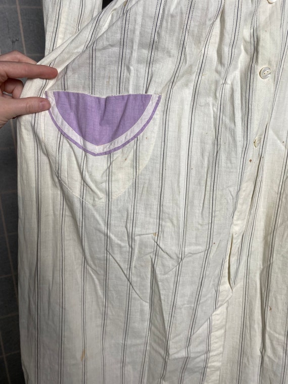 Vintage antique white and purple cotton stripe dr… - image 3