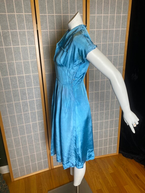 Vintage 1950’s sky blue satin dress with round gl… - image 4