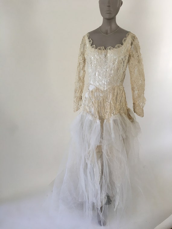 Vintage 1950's Lace and Tulle Torn up Zombie Wedding Dress Vintage 1950's Lace and Tulle Torn up Zombie Wedding Dress