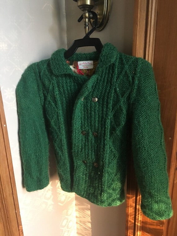 Vintage 1970's Green Child's Sweater with novelty… - image 1