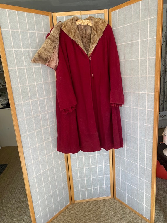 Vintage 1930’s red heavy coat with real brown fur