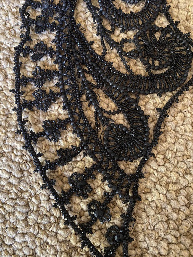 Vintage antique victorian Edwardian black beaded collar zdjęcie 3