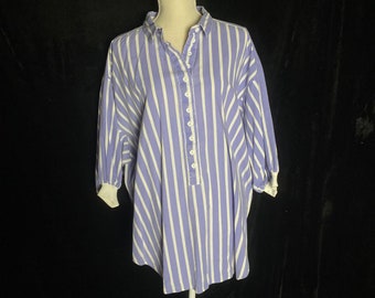 Vintage 1980’s blue and white stripe tunic shirt, size large