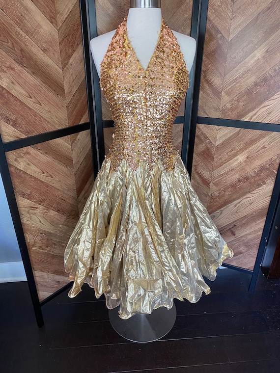 Vintage 1960's Gold Sequin Pat Campano Halter Dress, Size Small - Etsy