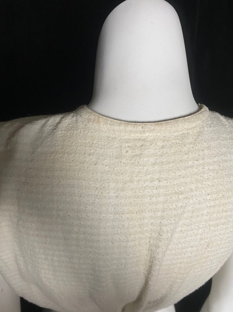 Vintage antique 1900s 1910 white stripe fleece undershirt, size xs image 6