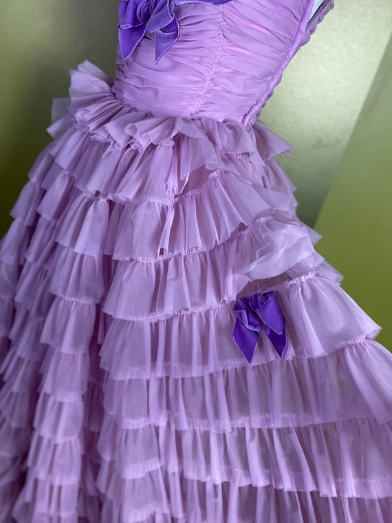 Vintage 1950’s purple strapless ruffle tulle tier… - image 4