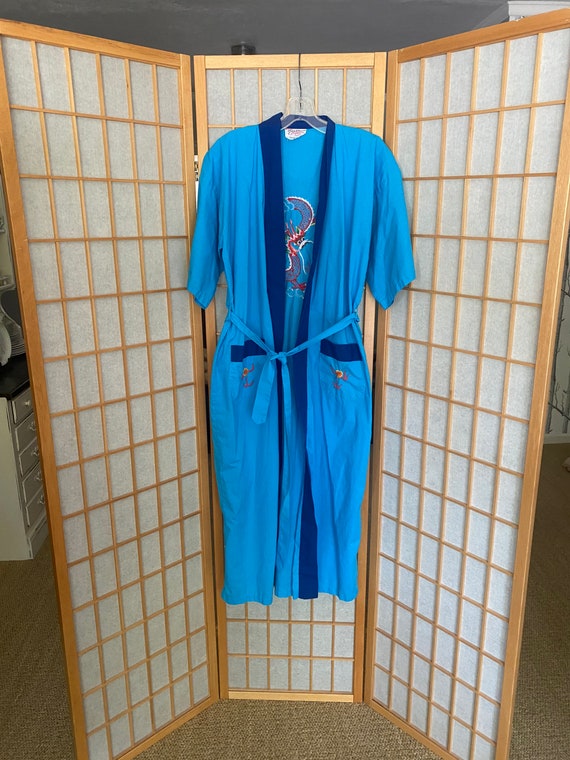 Vintage 1960’s blue cotton poly kimono, chinese r… - image 3