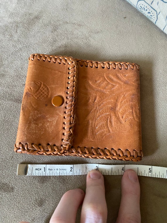 Vintage 1980’s light brown tooled leather wallet - image 3