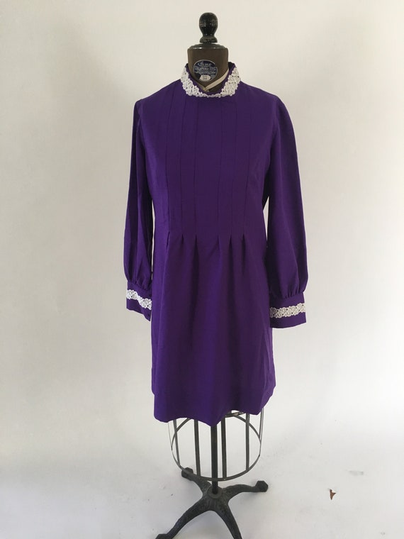 Vintage 1960's Deep Purple Long Sleeve Dress, Size