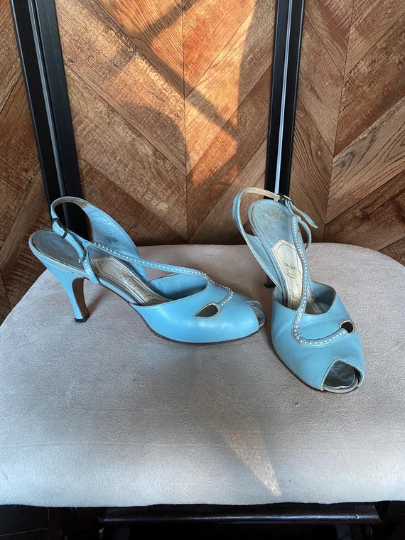 Vintage 1950s Baby Blue Strappy Stiletto Heel Shoes Size 7 Etsy