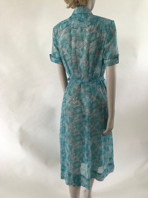 Vintage 1950s bright blue pattern dress with coll… - image 5