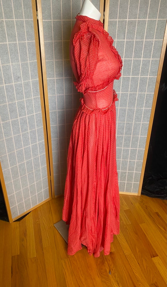 Vintage 1940’s sheer red and white Swiss dot dres… - image 5