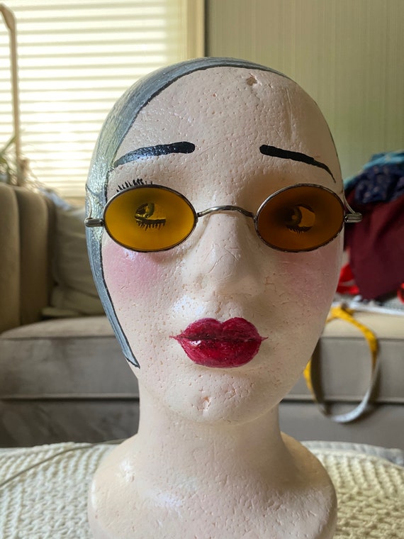 Vintage antique yellow frosted eyeglasses, sharp … - image 1