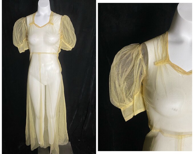 Vintage Antique 1930s Yellow Puff Sleeve Sheer Net Dress - Etsy