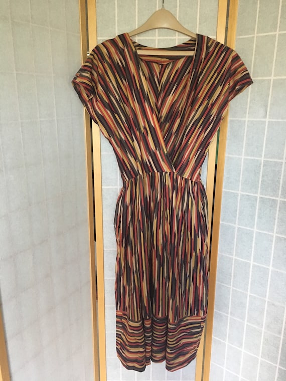 Vintage 1950's Rainbow Colorful Stripe Day Dress,