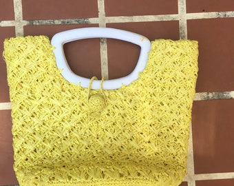 Vintage Woven Yellow Handbag