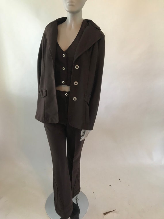 Vintage 1970s brown three piece pant suit with ves