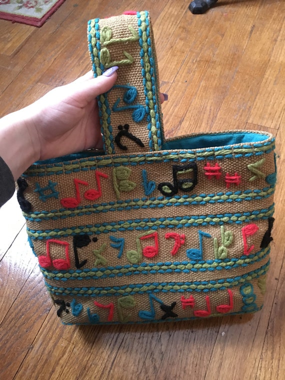 Vintage 1970's Woven Music Note Handbag, Purse - image 4