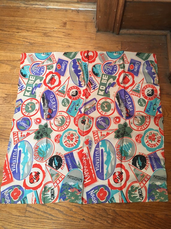 Vintage Colorful Silky Japanese Souvenir Square Sc