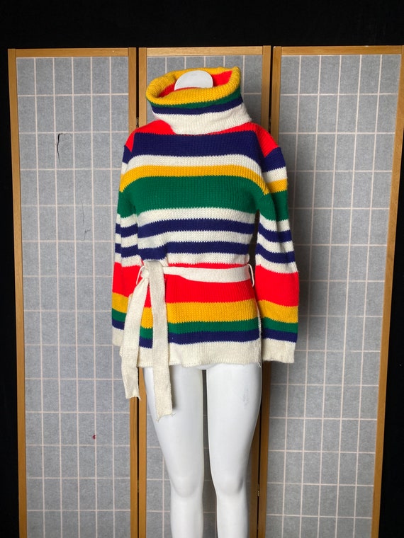 Vintage 1970’s colorful striped pullover cowl tur… - image 1