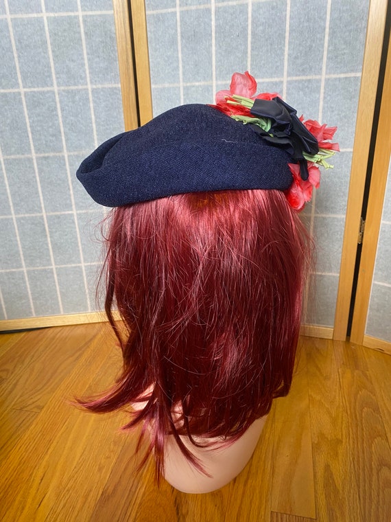 Vintage 1940’s navy blue fascinator hat with big … - image 5