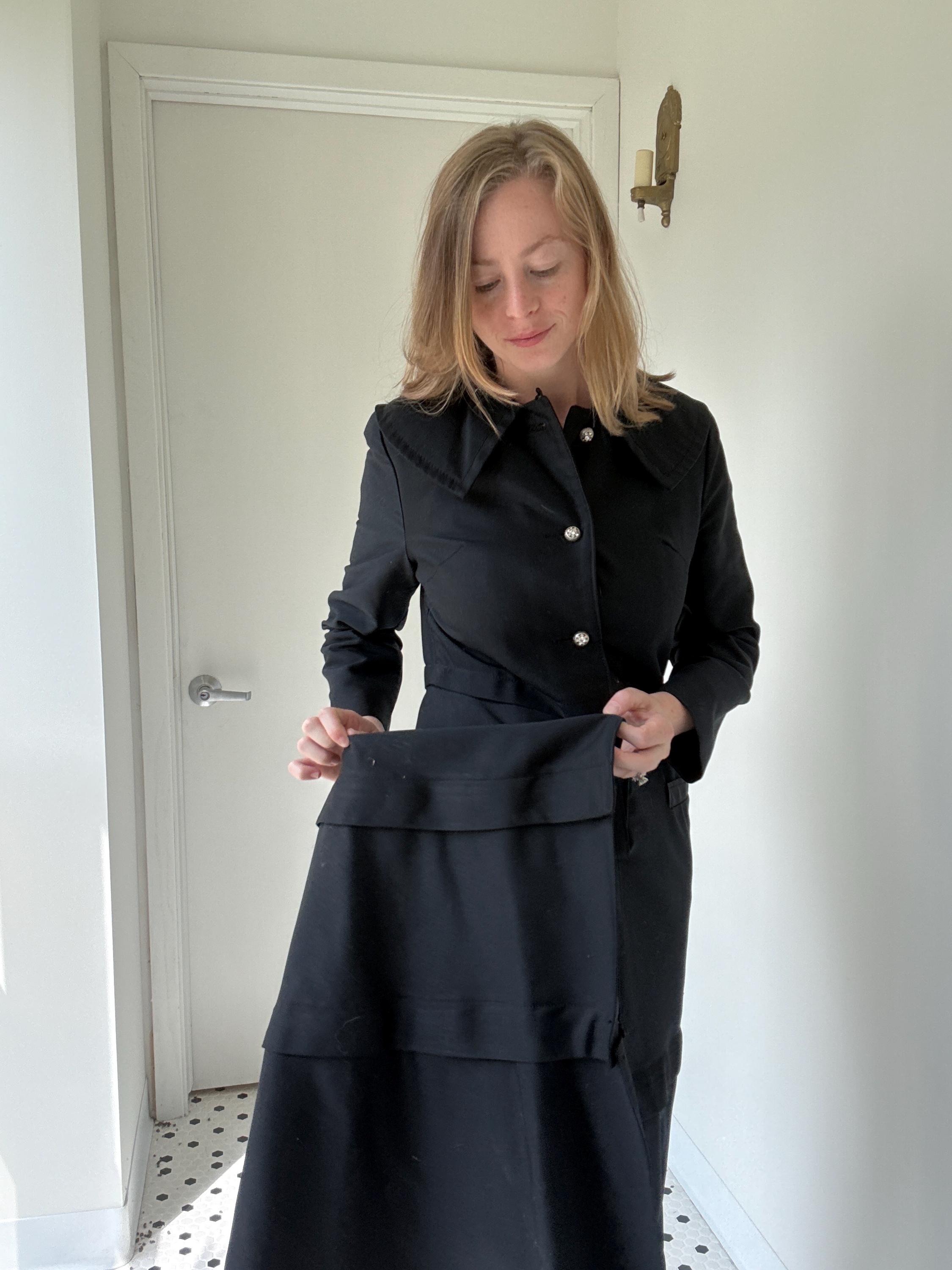 Vintage 1960's Black Rain Coat, Trench Coat With Adjustable Length